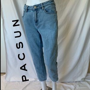 Pac Sun Mom Jean Denim Ankle Cut Medium Blue